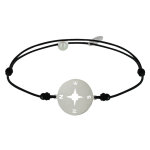 Bracelet lien m�daille argent 925 ronde rose des vents - noir