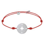 Bracelet lien mdaille argent 925 ronde rose des vents - rouge
