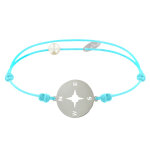 Les poulettes bijoux - bracelet lien m�daille argent 925 ronde rose des vents - turq