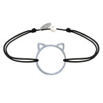 Les poulettes bijoux - bracelet lien m�daille argent 925 t�te de chat ajour�