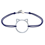 Les poulettes bijoux - bracelet lien m�daille argent 925 t�te de chat ajour� - bleu