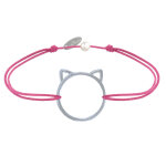Les poulettes bijoux - bracelet lien m�daille argent 925 t�te de chat ajour� - fuchs