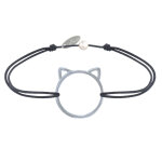 Les poulettes bijoux - bracelet lien m�daille argent 925 t�te de chat ajour� - gris