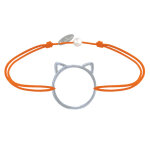 Les poulettes bijoux - bracelet lien m�daille argent 925 t�te de chat ajour� - orange