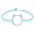 Les poulettes bijoux - bracelet lien m�daille argent 925 t�te de chat ajour� - turqu
