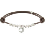 Bracelet lien médaille coeur et perles en argent 925 - classics - marron clair Bracelet lien médaille coeur et perles en argent 925 - classics - marron clair