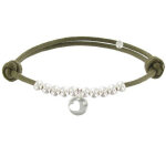 Bracelet lien médaille coeur et perles en argent 925 - classics - vert kaki Bracelet lien médaille coeur et perles en argent 925 - classics - vert kaki