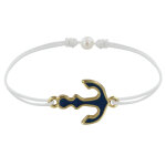 Les poulettes bijoux - bracelet lien m�daille en laiton ancre �maill�e bleu fonc�