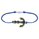 Les poulettes bijoux - bracelet lien m�daille en laiton ancre �maill�e bleu fonc� -