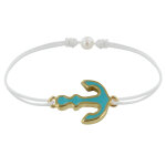 Les poulettes bijoux - bracelet lien m�daille en laiton ancre �maill�e turquoise - b