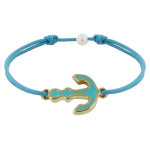 Les poulettes bijoux - bracelet lien m�daille en laiton ancre �maill�e turquoise - t