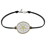 Les poulettes bijoux - bracelet lien m�daille en laiton etoile �maill�e blanche - no