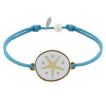 Les poulettes bijoux - bracelet lien m�daille en laiton etoile �maill�e blanche - tu
