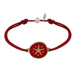 Les poulettes bijoux bracelet lien m�daille en laiton etoile �maill�e rouge - rouge