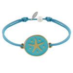 Les poulettes bijoux - bracelet lien m�daille en laiton etoile �maill�e turquoise -