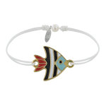 Bracelet lien mdaille en laiton poisson maille blanche et noire - blanc