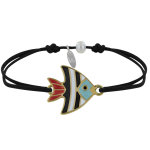 Bracelet lien mdaille en laiton poisson maille blanche et noire - noir