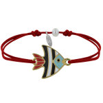 Les poulettes bijoux - bracelet lien m�daille en laiton poisson �maill�e blanche et
