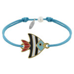 Les poulettes bijoux - bracelet lien m�daille en laiton poisson �maill�e blanche et