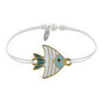 Les poulettes bijoux - bracelet lien m�daille en laiton poisson �maill�e blanche et