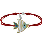 Les poulettes bijoux - bracelet lien m�daille en laiton poisson �maill�e blanche et