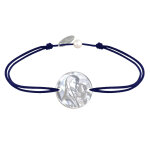 Bracelet lien mdaille de nacre ronde vierge  l'enfant - bleu navy