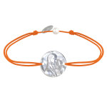 Bracelet lien mdaille de nacre ronde vierge  l'enfant - orange
