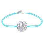 Bracelet lien mdaille de nacre ronde vierge  l'enfant - turquoise