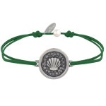 Les poulettes bijoux - bracelet lien m�daille ronde laiton argent� coquillage - vert