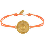 Les poulettes bijoux - bracelet lien m�daille ronde laiton dor� coquillage - orange