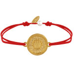 Les poulettes bijoux - bracelet lien m�daille ronde laiton dor� coquillage - rouge