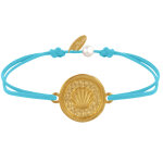 Les poulettes bijoux - bracelet lien m�daille ronde laiton dor� coquillage - turquoi
