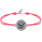 Bracelet lien mdaille ronde martele laiton argent ange raphal - rouge fluo