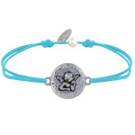 Bracelet lien mdaille ronde martele laiton argent ange raphal - turquoise