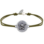 Bracelet lien mdaille ronde martele laiton argent ange raphal - vert kaki