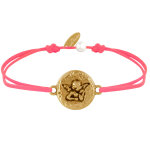 Bracelet lien mdaille ronde martele laiton dor ange raphal - rouge fluo