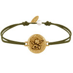 Bracelet lien mdaille ronde martele laiton dor ange raphal - vert kaki
