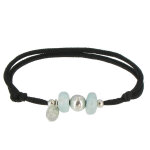 Bracelet lien noir 2 anneaux de larimar et perle d'argent 925