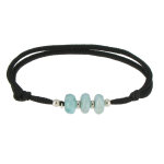 Bracelet lien noir 3 rondelles de larimar et d'argent Bracelet lien noir 3 rondelles de larimar et d'argent