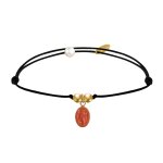 Bracelet lien noir mdaille vierge miraculeuse colore et 2 perles plaqu or