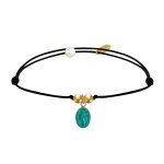 Bracelet lien noir mdaille vierge miraculeuse colore et 2 perles plaqu or - turqu