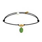 Bracelet lien noir mdaille vierge miraculeuse colore et 2 perles plaqu or - vert