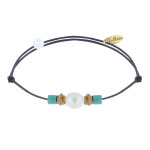 Bracelet lien perle de culture blanche perles plaqu or et de turquoise - gris