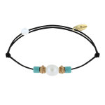 Bracelet lien perle de culture blanche perles plaqu or et de turquoise