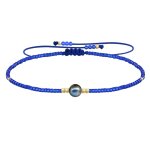 Bracelet lien perle d'eau douce noire et petites perles brillantes - bleu