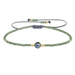 Bracelet lien perle d'eau douce noire et petites perles brillantes - vert kaki