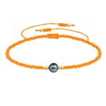 Bracelet lien perle d'eau douce noire et petites perles mates - orange