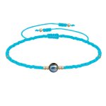 Bracelet lien perle d'eau douce noire et petites perles mates - turquoise