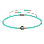 Bracelet lien perle d'eau douce noire et petites perles mates - vert d'eau