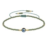 Bracelet lien perle d'eau douce noire et petites perles mates - vert kaki